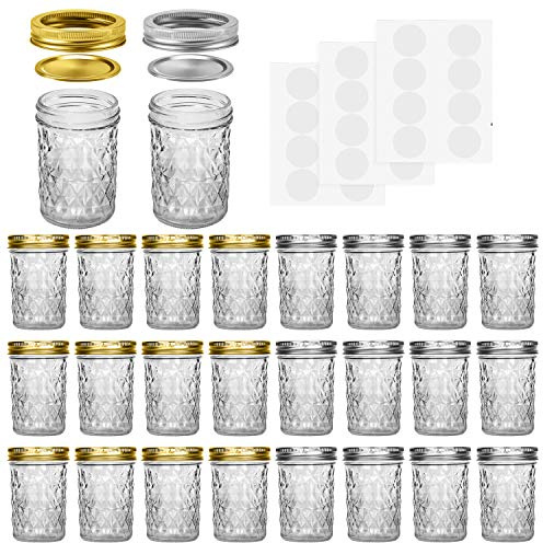SPANLA Mason Jars 8 oz, 24 Pack Canning Jars 8 oz Half Pint Glass jars with Regular Lids and Bands, Small Mason Jars with Lids Ideal for Jelly Jam Honey Wedding Favors Shower Favors Food