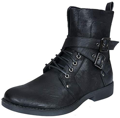 Hombre Punk Rock Gótico Elmo Negro Botines Cremallera Motorista Hebilla de Cuero 45