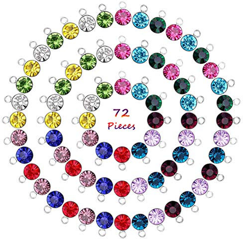 Sofecto 72 Pieces Birthstone Charms DIY Round Beads Pendant with Rings Handmade Crystal Charm for Jewelry Necklace Bracelet Ankle Earring Making Supplies, 7mm, 12 Colors