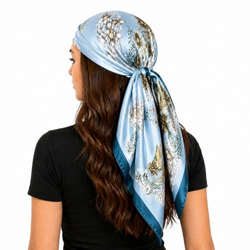 FAIRYGATE Silk Hair Scarf Women’s Silk Scarf Belt Pattern Large Square Satin Headscarf Headdress 35.4 75015