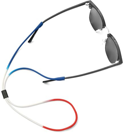 Pilotfish Premium Silicone Sunglasses Strap, Adjustable Glasses Retainer with Unique Passthrough Design – Universal Fit (Red/White/Blue)