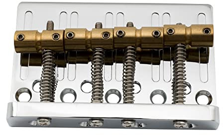 Musiclily Pro 19mm 4-Saiter Bass Hardtail Steg Bridge Messing Saitenreiter und Stahlplatte, Chrom