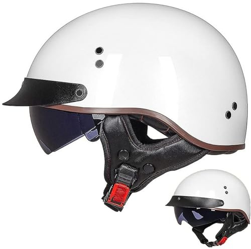 Casque Bol Brain Demi-Jet Moto Vintage Homologué ECE Visière Intégrée pour Cruiser Chopper Scooter Cyclomoteur, L-M: 57-58cm