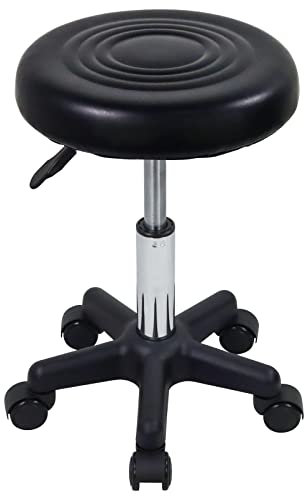 FURWOO Runde Drehhocker mit Rädern PU Leahter Rollhocker Höhenverstellbarer Hocker für Spa Salon Massage Schwarz