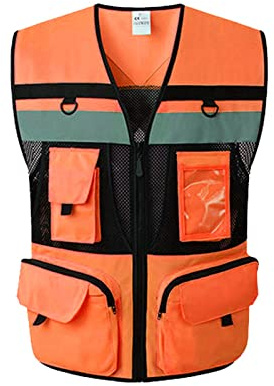 ERYUE Gilet di Sicurezza Riflettente ad Alta Visibilità Con Tasca Zip, Fodera in Rete Traspirante, Delicato Sulla Pelle e Resistente All'Usura - Taglia M