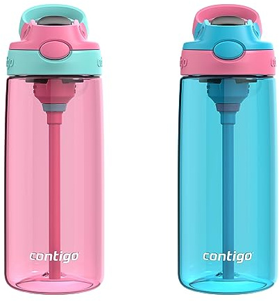 Contigo Aubrey Kids Water Bottle, 2-Pack, 20oz, Azalea/Jade & Blue Raspberry.Azalea, Spill-Proof Lid, Dishwasher Safe, BPA Free