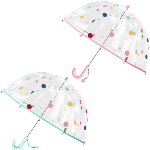 RONIARE 2 Pack Kids Clear Umbrellas for Rain Dome Bubble Umbrella Windproof for Kids Boys and Girls (2 Pack Dots)