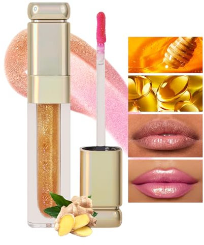 Prreal Shimmer Lip Plumper, Hydrating Lip Glow Oil, Natural Color Change Lip Gloss Lip Tinted for Dry Lip Day and Night Lip Care, Transparent Lip Moisturiser Liquid Lipstick for Fuller Lip, 02