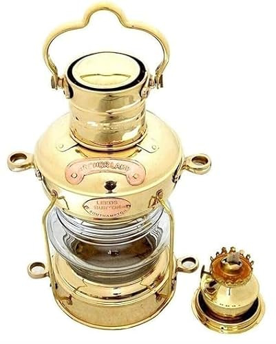 Lanterna Ottone Lampada Nave Olio Nautico Marittimo Barca Antica Luce Ancora Vintage