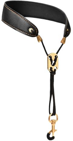 SUJEBKC Saxophon-Halsgurt aus Leder,Universal für Saxofon,Verstellbarer Gepolsterter Trageriemen für Männer/Frauen - Anfänger, Großes Kind, Klein, Schwarz