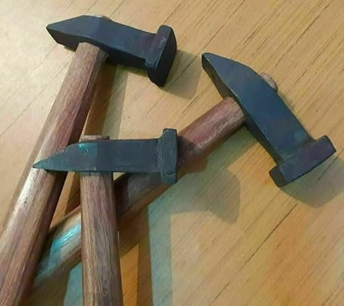 Lot de 3 marteaux de forgeron en fer lourd avec manche en bois