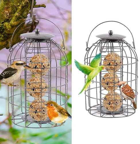 ADEPTNA Heavy Duty Caged Bird Feeder - Squirrel Proof, Weather-proof Material Feeder for Outdoor Hanging - Attracts Birds all Year round (FAT BALL FEEDER)