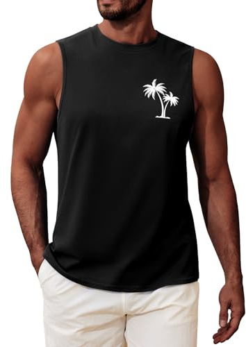 UMIPUBO Camiseta De Tirantes para Hombre Algodón Top Chaleco Sin Mangas Casual Deportivo Verano Palm Tree(Negro,XL)
