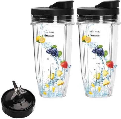 GAESHOW 2-Pack for Ninja Blender Cups, 24oz Blender Replacement Parts,700ml Cups Replacement Compatible with Nutri Auto IQ Series Blenders (BL480/BL482/BL642/NN102)