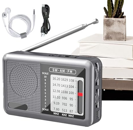 Dopsyesn Radio Ondes Courtes,Poste Radio Mondial avec Écouteurs - Batterie Rechargeable, Récepteur Grand Public pour Voyage Camping et Activités Extérieures