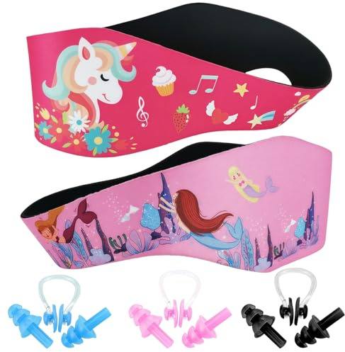 Bandeau Piscine Oreille Enfant, 2 Bandeaux Ajustables Pour Les Oreilles Et 3 Paires De Bouchons D'oreille étanches, Protection Confortable Des Enfants Qui Nagent, Se Baignent Ou Surfent