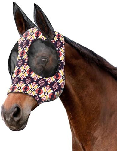 XFSRG Masque Anti Mouche Cheval Éastique Protection UV Maille Respirante Masque Anti Mouche pour Chevaux Extérieur(Violet/L)