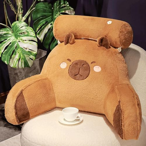 Capybara Läskudde med nack- och armstöd, 60 x 40 cm capybara kramkudde för säng, soffa, bilstol, kontor, bekväma capybaras ryggstödskuddar för att läsa avslappnande på TV