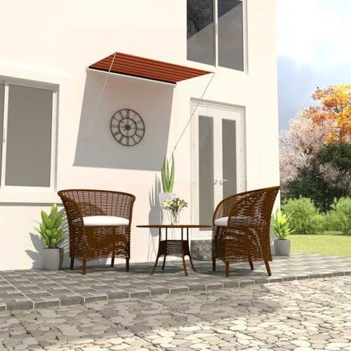 Mokuyary Infällbar markis 200 x 150 cm orange och brun klämmarkis balkongmarkis höjdjusterbar solskydd för fönster balkong terrass trädgård