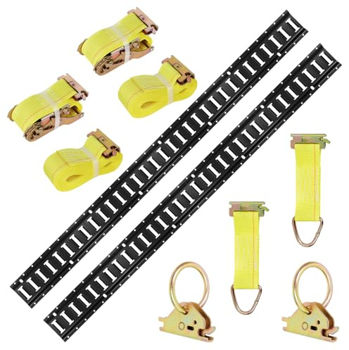 E Track - Kit de riel de amarre, sistema de seguridad de carga de acero al carbono resistente de 3 pies, capacidad de carga de 1000 libras, incluye 2 rieles, anclajes de junta tórica y amarre de