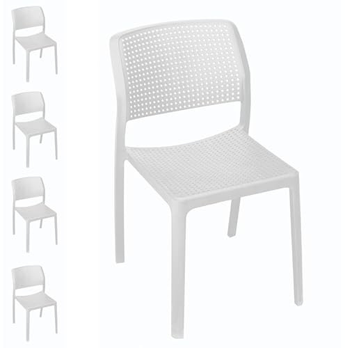 Gruppo Maruccia - Set 4 Sedie per Esterno Impilabili - In Polipropilene Anti Raggi UV - Schienale e Seduta Traforata - Arredamento Bar, Ristoranti, Giardino - Colore Bianco
