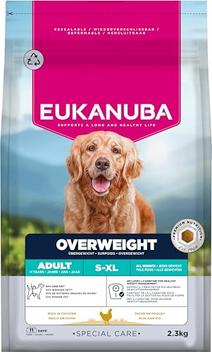 Eukanuba Overweight Dog dietmat med kyckling – fettsnål Special Care torrfoder för viktminskning för hundar som tenderar att överviktiga, 2,3 kg