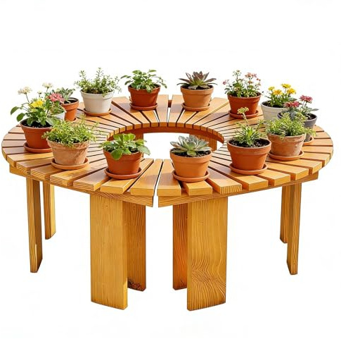 Gaommini Banco de Listones Envolvente Alrededor del Asiento del árbol para Patio Exterior, jardín, Banco para árbol, Muebles, Silla, Soporte para Plantas Resistente a la Intemperie(marrón,Half Round)