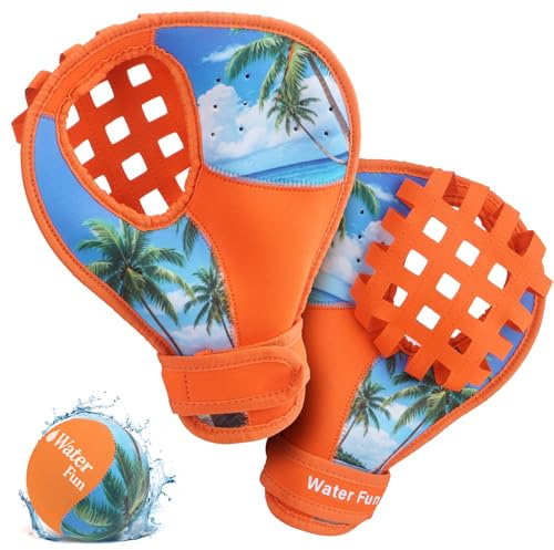 Set di guanti da baseball per acqua, gioco in piscina e in spiaggia con 1 palla rimbalzante e 2 guanti di cattura, cinturino da polso regolabile ambidestro, fori di scarico ad asciugatura rapida