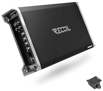 RECOIL RED1200-1 Amplificatore subwoofer monoblocco per auto in classe D da 2500 Watt, 1 Ohm stabile, manopola dei bassi remota inclusa