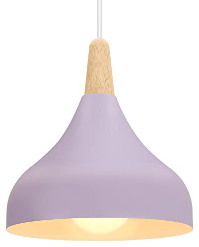 iDEGU Lámpara de Techo Retro LED Lámpara Colgante Moderna Estilo Gota E27 Iluminación de techo Vintage en Madera Metal Lámpara moderna para Dormitorio Comedor Cocina, 20cm (Púrpura, 1 Pieza)