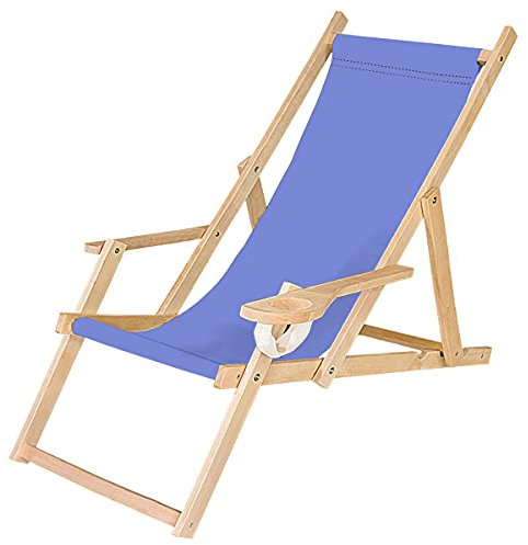 Ferocity Holz-Liegestuhl Klappbar Klappliegestuhl mit Armlehne und Getränkehalter Strandstuhl Motiv Blau [119]