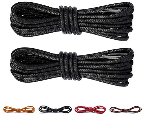 CCSOFTIME 2 Pares Cordones Redondos Encerados,Cortos Cordones Negros para Zapatos de Vestir Traje Oxford Botas,Cordoneras para Botines de Hombre Mujer Niños Adultos,Cordones Zapatos Vestir 60cm