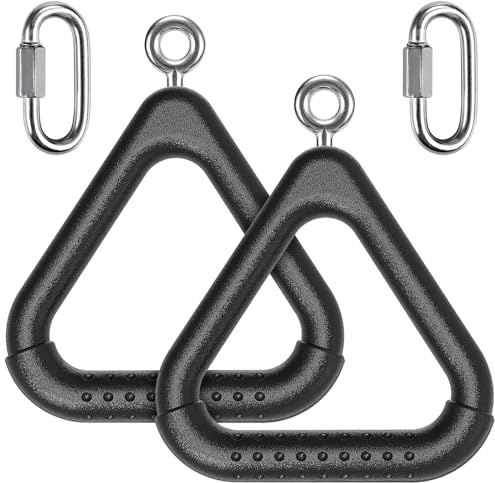 Dolibest Trapeze Ring, 2 Pack Gym Ring Triangle Monkey Bar Handle Grip with Carabiner for Outdoor Swing Set/Climbing Frame/Obstacle Course/Pullup/Olympic Training Indoor Fun Activity, Black