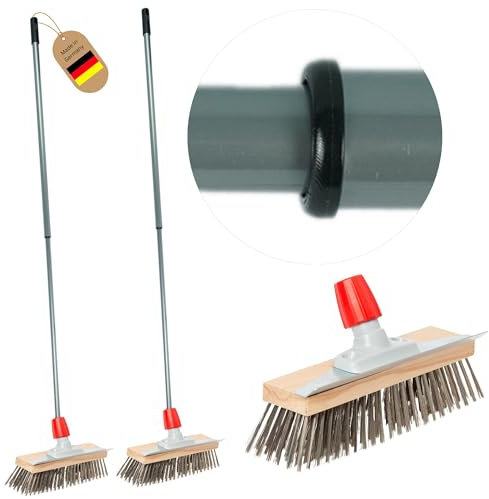 Novaliv 2X Robuster Drahtbürste mit Stiel - Stahlbesen mit Teleskopstiel, Effiziente Moosentfernung, Straßenbesen, für Pflastersteine & Garten, Stahlbesen, Mooskratzer, Pizzabesen, Pizzastein Bürste