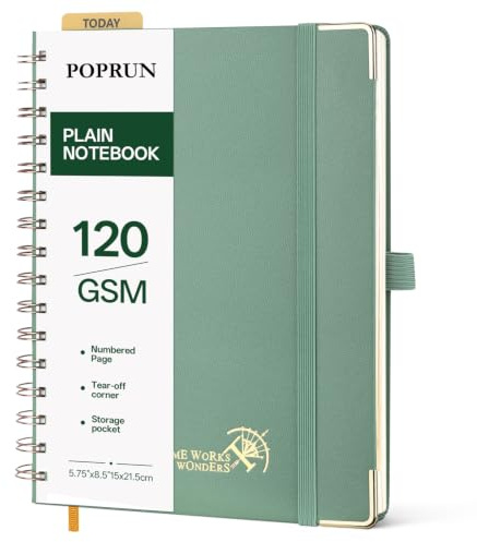 POPRUN Cuaderno A5 Hojas Blancas, 120g/m² Libreta Bonita, Verde Medianoche