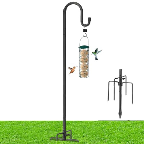 Ganchos decorativos de pastor para jardín, acero resistente a la intemperie de 94 pulgadas, diseño de base de 5 tenedores para colgar cestas de flores, campanillas de viento, luces de cadena, elegante