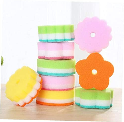 5pcs Flower Shape Sponge Brushes Dishware Glass Wash Dishes Sponge Kitchen Cleaning Tool Random Color