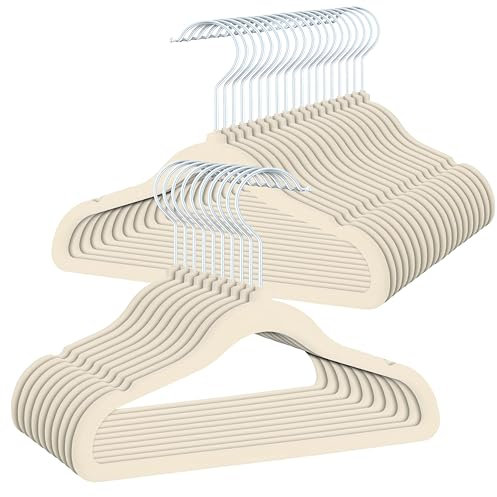 OGIVO Kinder-Kleiderbügel – Set er 30 – Kinder Samt Kleiderbügel– 30 cm – Kinder Kleiderbügel aus Samt Beige