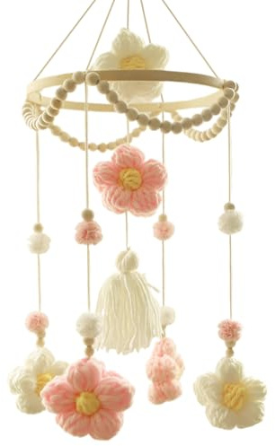 Dopsyesn Baby Mobile for Crib - Woven Flower Crib Mobile | Boys Girls Soother Rotating Colorful Decoration for Wall Bassinet Home Bedroom Living Room Daycare