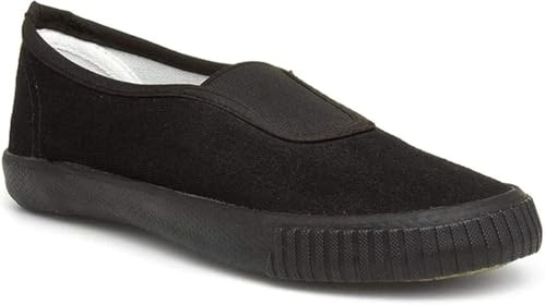 Unisex Black Canvas Plimsolls – Kids Adults Slip-On Pumps Ideal for PE School Sport Gym Trainers (Adult 6)