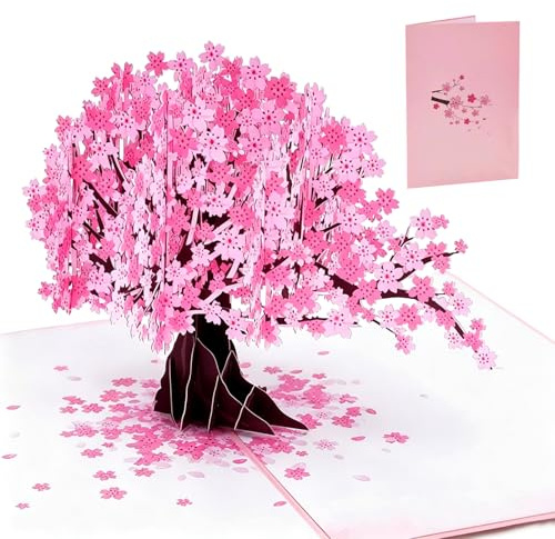 KUKUTrue® Tarjeta Árbol de Cerezo 3D, Tarjeta San Valentin 3D, Tarjetas San Valentin, Mensaje Romántico para Expresar Amor y Afecto