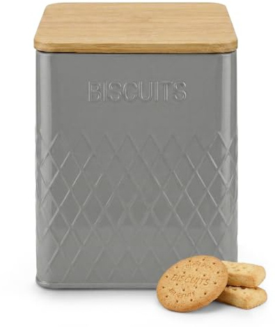 Besto Lata hermética para galletas | Barril de galletas con tapa de acero inoxidable y sello hermético | Lata y tarro para almacenar galletas y bizcochos (cuadrado gris)