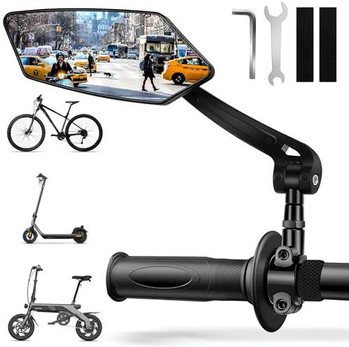 YGVQN Espejo para Bicicleta, Espejo Retrovisor para Moto Antivibración Ajustable 360° para Manillar De 20-24 Mm, Espejo Lateral Ciclista - Fácil Instalación, Retrovisor Plegable Bicicleta (2 Unidades)