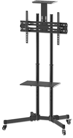 Manhattan 461238 Universal TV-Ständer auf Rollen für Bildschirme 37 Zoll - 70 Zoll bis zu 50 kg ( Kamerahalterung und AV-Fachboden abnehmbar ) schwarz