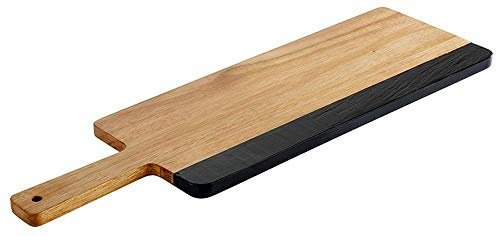 APS planche de service Acacia Slate, planche de service rustique en bois d'acacia, planche en bois avec des bandes d'ardoise naturelle pour l'étiquetage, 13 x 40,5 cm, 1,5 cm, brun/noir