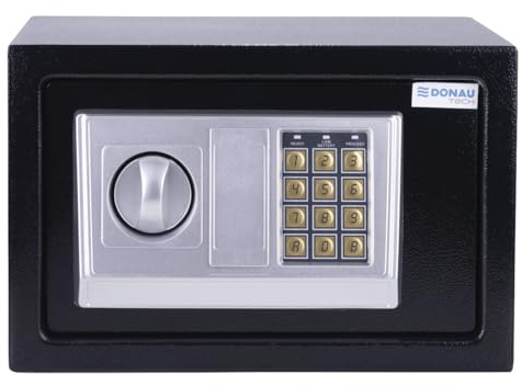 DONAU TECH Digital kassaskåp 8,5 l/31 x 20 x 20 cm/manuell-digital elektronisk möbelkassa/med digitalt lösenord och 2 säkerhetsnycklar kassaskåp/svart/med CE- och RoHS-certifikat