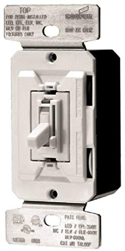 Eaton Universal Toggle Dimmer 120V, Single Pole or 3-Way, Back and Side Wire, 300W Dimmable LED/CFL, 600W Dimmable FLR, INC, HAL, MLV, ELV