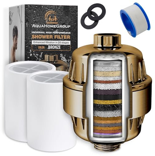 AquaHomeGroup 15 Stage Shower Filter with Vitamin C for Hard Water - High Output Shower Water Filter to Remove Chlorine and Fluoride - 2 Cartridges Included -Consistent Water Flow Showerhead Filter