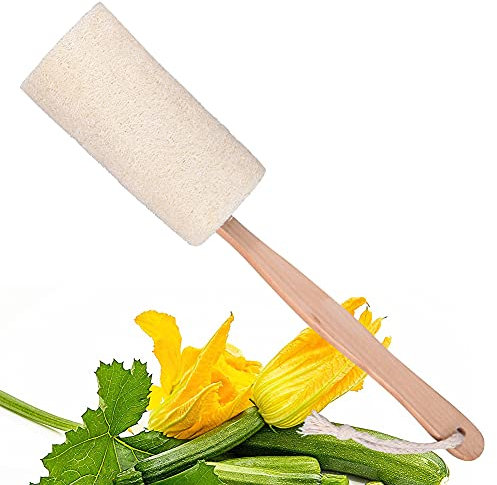 Loofah Scrubber per la schiena, spugna naturale di luffa spazzola per il bagno, spazzola per la doccia luffa su un bastone spugna in legno con manico lungo per doccia, vasca e spa
