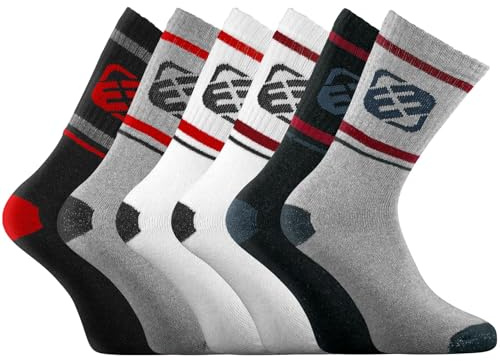 FREEGUN Chaussette Homme Sport Maintien Anti-Glisse - Lot de 6 - Chaussettes Hautes Homme, Tennis, Ajustement Parfait, Noir, Blanc, Gris, Rouge, Taille 39/42